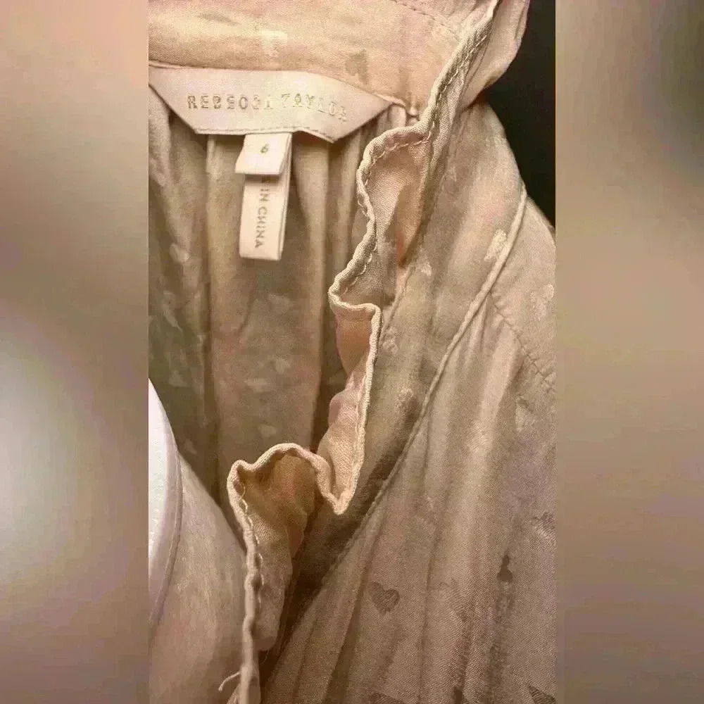 Rebecca Taylor Silk Jacquard Heart Ruffle Blouse - Size 6 - Picture 7 of 7